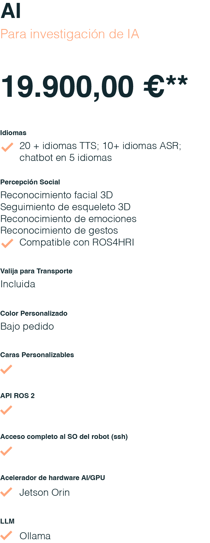 Paquete básico de IA para TIAGo Head. Diseñado para investigación de IA a 19.900 €