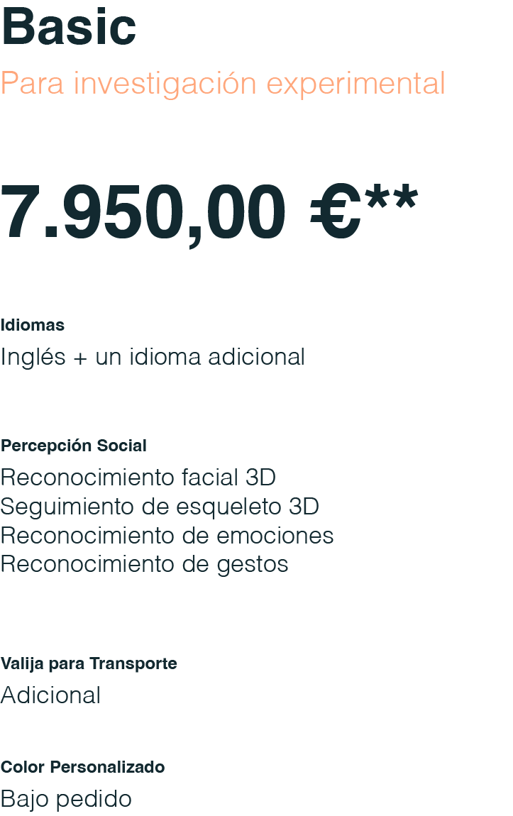 Paquete básico de precios para TIAGo Head. Diseñado para investigación experimental a 7.950 €