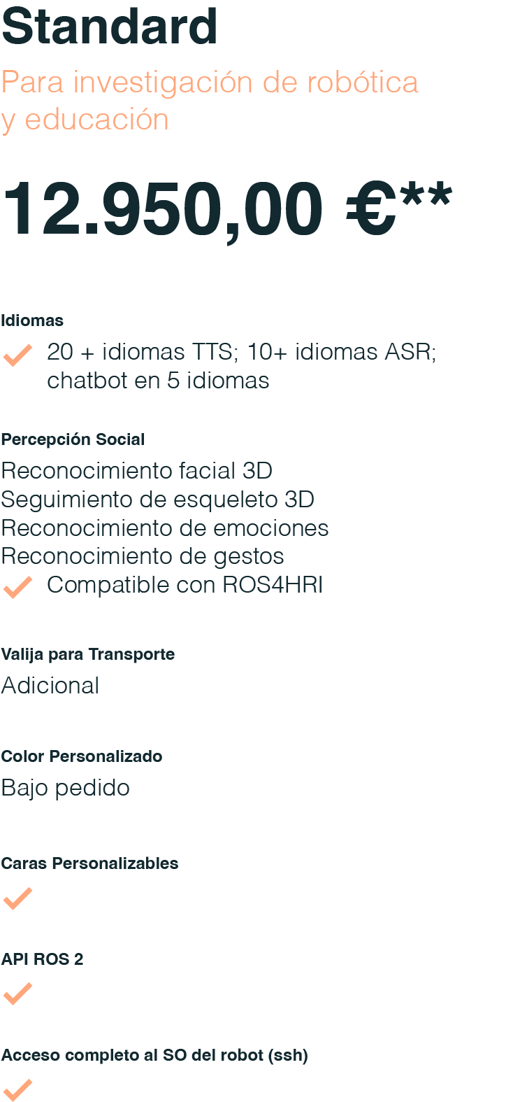 Paquete de precios estándar para TIAGo Head. Diseñado para investigación experimental a 12.950 €